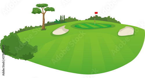 ゴルフ場 フェアウェイからグリーンを見たイメージイラスト Stock Vector Adobe Stock