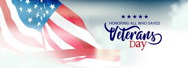 Creative illustration,poster or banner of happy veterans day with u.s.a flag background.