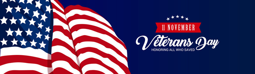 creative illustration,poster or banner of happy veterans day with u.s.a flag background.