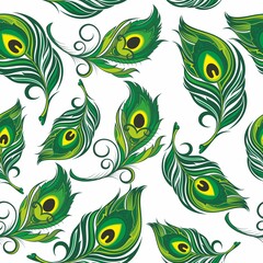 Sticker - Vector seamless pattern with stylized peacock feather