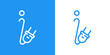 Concepto energía eléctrica. Logotipo lineal letra inicial I con enchufe eléctrico con cable en fondo azul y fondo blanco