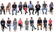 © curto - large group of mixed people siiting on chair on white background