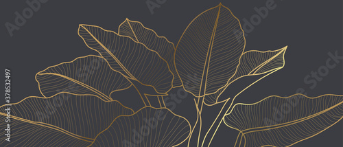 Luxury golden art deco wallpaper. Floral pattern with golden split-leaf Philo...