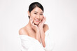 © kitthanes  - Beautiful young asian woman with clean fresh skin on white background, Face care, Facial treatment, Cosmetology, beauty and spa, Asian women portrait