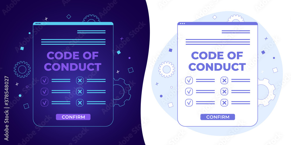 Code of Conduct vector concept with black and white background, dark ...