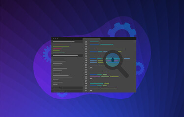 Wall Mural - software development and application debugging concept illustration. program code screen with develo