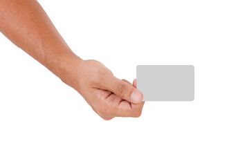 Hand Holding gray Paper on White background.