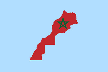 Wall Mural - Map of Morocco on a blue background, Flag of Morocco on it.