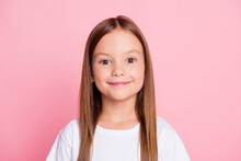 Close-up Portrait Of Her She Nice-looking Attractive Lovely Cheerful Small Little Long-haired Girl Health Care Healthcare Youth Generation Isolated Over Pink Pastel Color Background