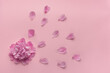© somemeans - Gentle peony and flower petals on pink background. Top view.