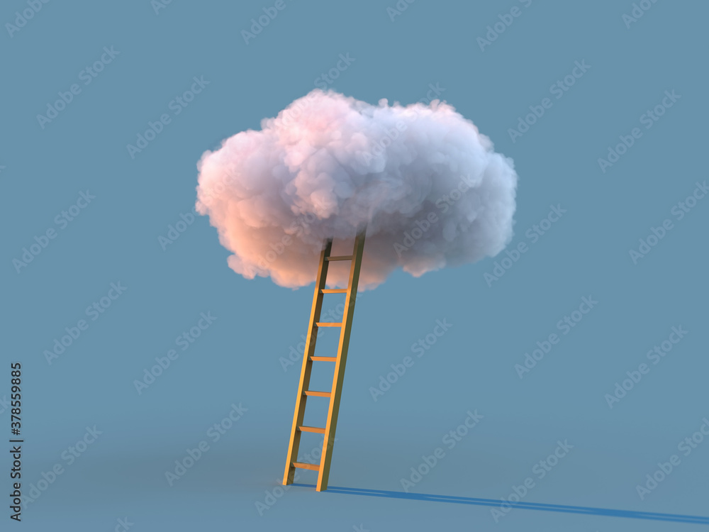 ladder to the white cloud - obrazy, fototapety, plakaty 