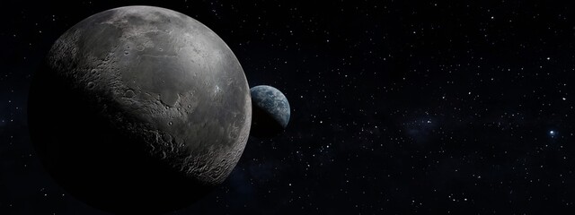 Wall Mural - 3d render of a panoramic earth globe on the galaxy background with moon infront close to framing. el
