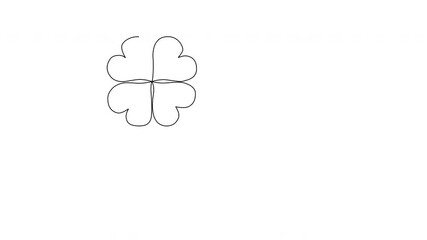 Wall Mural - Self drawing animation of four leaf clover plant. White background. Copy space. 