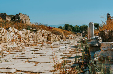 Ruins in the center of the ancient town in Side in Turkey