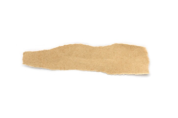 Recycled paper craft stick on a white background. Brown paper torn or ripped pieces of paper isolated on white background.