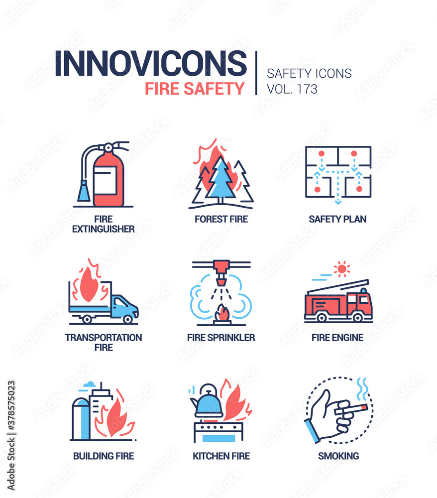 Fire safety - modern line design style icons set Stock Vector | Adobe Stock
