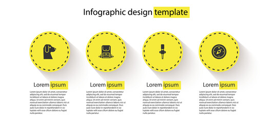 Sticker - Set Dog, Hiking backpack, Torch flame and Compass. Business infographic template. Vector.