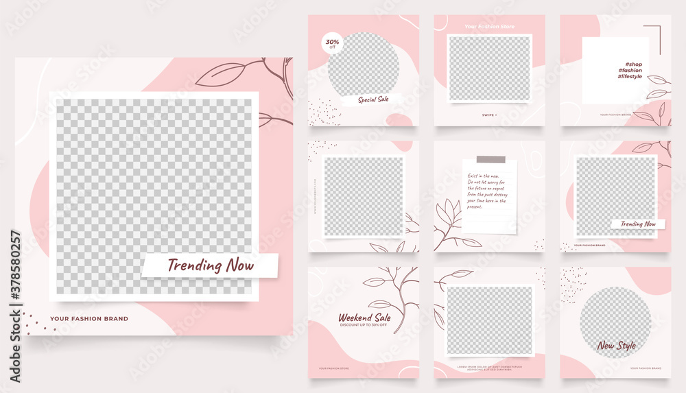 social media template banner fashion sale promotion. fully editable instagram and facebook square post frame puzzle organic sale poster. pink red vector background - obrazy, fototapety, plakaty 