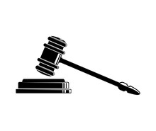 Judge's Hammer Icon, Gavel Silhouette Vector Illustration