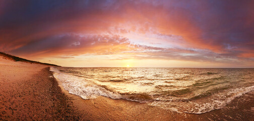 Panoramic view of  sunset sea.