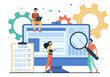 © PCH.Vector - Tiny people testing quality assurance in software isolated flat vector illustration. Cartoon character fixing bugs in hardware device. Application test and IT service concept