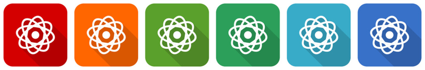 Leinwandbilder - Atom icon set, flat design vector illustration in 6 colors options for webdesign and mobile applications