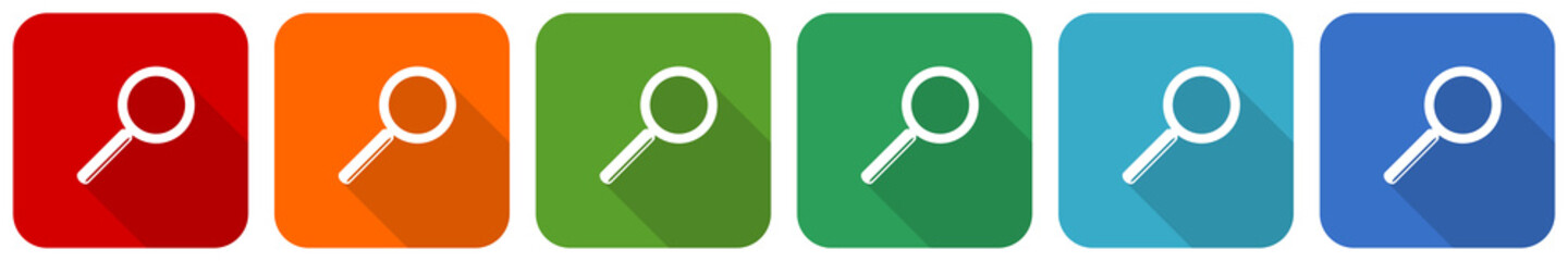 Aufkleber - Search icon set, flat design vector illustration in 6 colors options for webdesign and mobile applications
