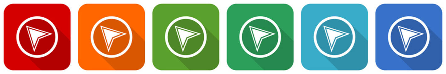 Fototapete - Navigation icon set, flat design vector illustration in 6 colors options for webdesign and mobile applications