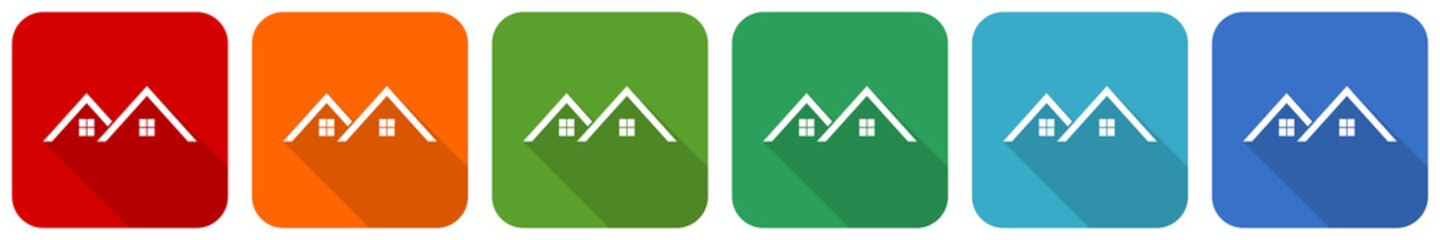 Poster - Home, house icon set, flat design vector illustration in 6 colors options for webdesign and mobile applications