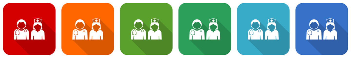 Poster - Doctor icon set, flat design vector illustration in 6 colors options for webdesign and mobile applications
