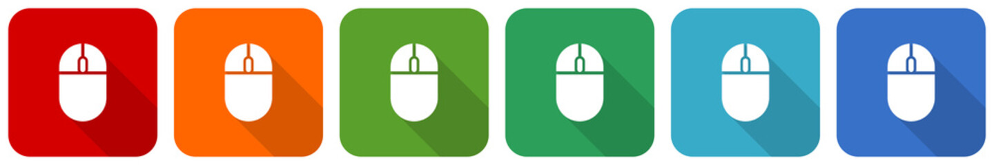 Fototapete - Mouse, computer icon set, flat design vector illustration in 6 colors options for webdesign and mobile applications