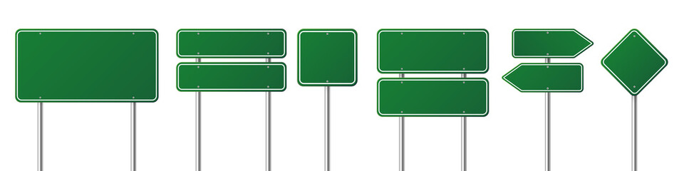 Wall Mural - road traffic signs set. blank board with place for text. mockup. isolated green information sign. di
