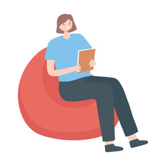 Sticker - girl sitting reading a book isolated design white background