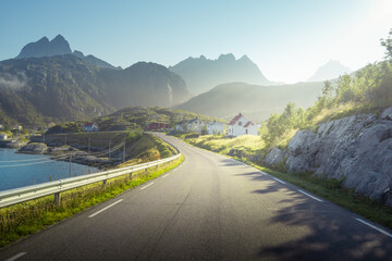 Wall Mural - road and mist, lofoten islands, norway