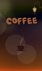 Sticker - Creative illustration of a cup of coffee on a colorful background with bokeh effect