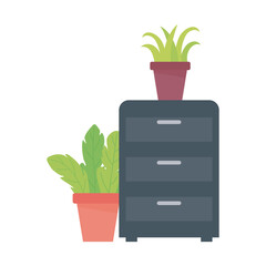 Sticker - office cabinet with potted plants decoration isolated design white background