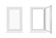 © Vikivector - Single plastic windows open and closed with sill realistic templates set. Pvc facade constructions.