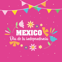 Canvas Print - Mexico independence day design with beautiful flowers and decorative pennants