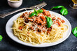 Spaghetti with bolognese sauce and parmesan cheese