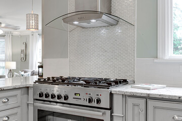 Gray modern stove top range gas with led lights round