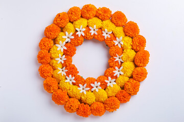 Wall Mural - Marigold Flower rangoli Design for Diwali Festival , Indian Festival flower decoration