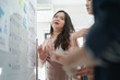 © ztony1971 - Asian business girl telling about project information on whiteboard to her colleagues in the meeting room.