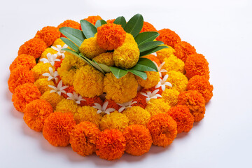 Canvas Print - Marigold Flower rangoli Design for Diwali Festival , Indian Festival flower decoration