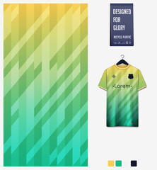 Fabric pattern design. Yellow Green gradient geometry shape textile pattern.Soccer jersey, football kit, baseball uniform or sports shirt. T-shirt mockup template. Abstract background. Vector.