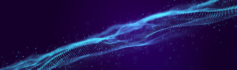 Fototapete - Abstract wave of sound particles. Equalizer for music. Signal transmission. 3d rendering.