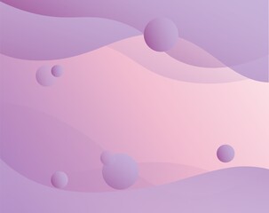 Wall Mural - pink wavy background with balls. light purple waves with glossy curves soft smooth shape with round 