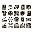Polygraphy Printing Service Icons Set Vector. Polygraphy And Scanner Equipment And ink, Paper List With Picture And Cup Glyph Pictograms Black Illustrations