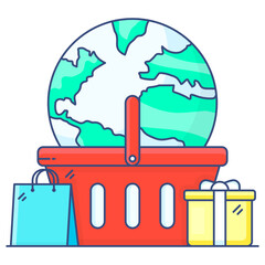 Canvas Print - 
Globe and shopping bag denoting global shopping flat icon
