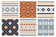 Tribal indian seamless pattern. Color mexican, aztec and maya ornament, ethnic stylish fabric geometric print wallpaper texture vector set. Unique folk, national culture collection