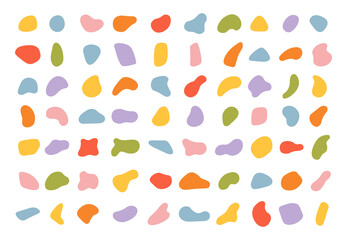 various blotch. random color blobs, round abstract organic shapes. pebble, drops and stone silhouett